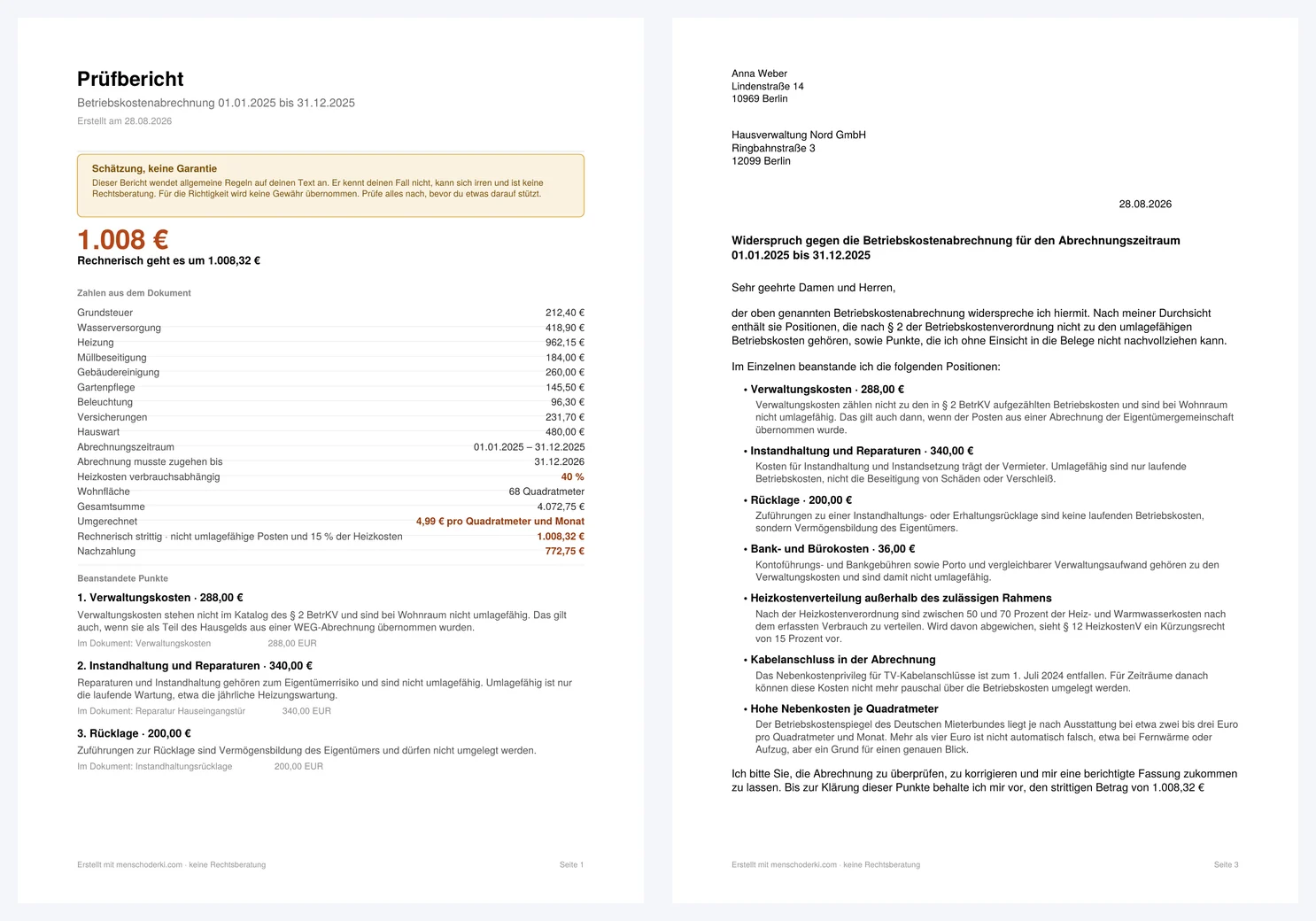 Denetim raporu ve itiraz mektubu, PDF olarak iki sayfa